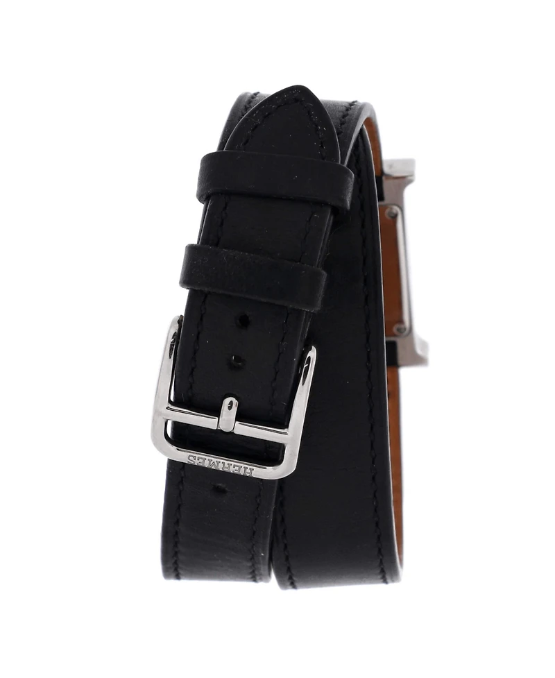 Pre-Owned Hermes Heure H Double Tour Quartz Watch in Stainless Steel and Leather 21mm