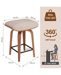 gaomon Set of 2 Backless Swivel Counter Stools Saddle Seat with Walnut Bentwood Legs
