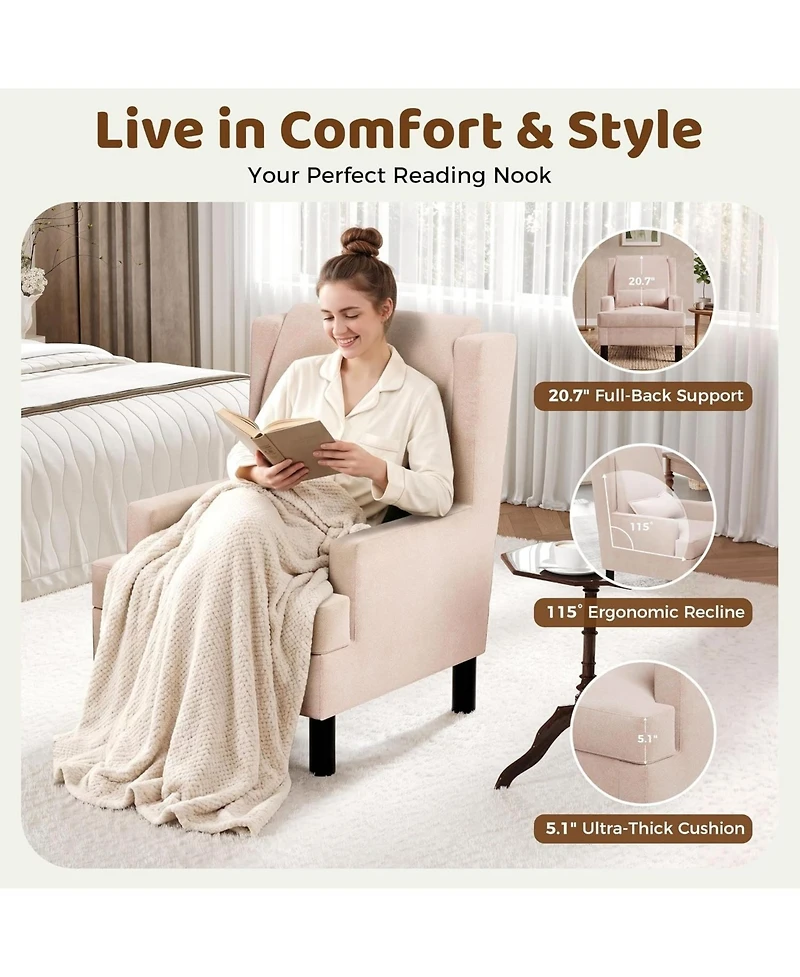 homfan Set of 2 Wingback Accent Chairs