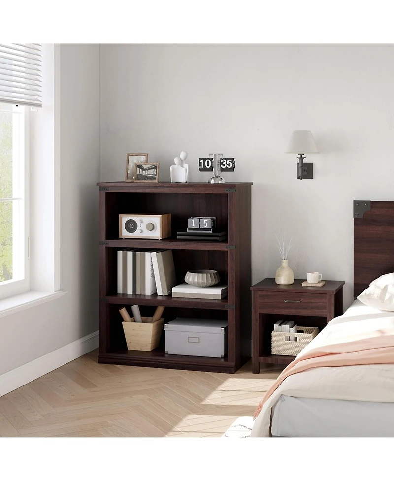 homfan 3-Tier Farmhouse Wooden Bookcase, Tall Open Bookshelf
