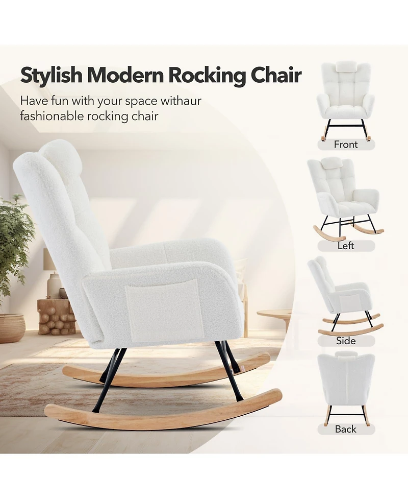 homfan Modern Upholstered Rocking Chair Set of 2, High Back, Padded Seat, Armchair with Side Pocket, Lounge Chair for Living Room, Bedroom