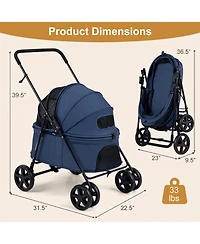 Hongge Foldable Pet Stroller with 180-Degree Canopy Swivel Wheels and One-Step Rear Brake
