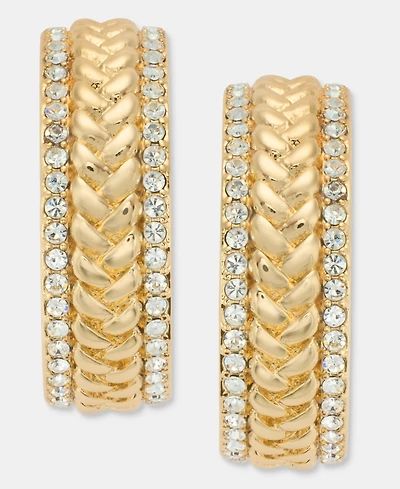 Lauren Ralph Lauren Small Pave Herringbone Hoop Earrings, 0.86"