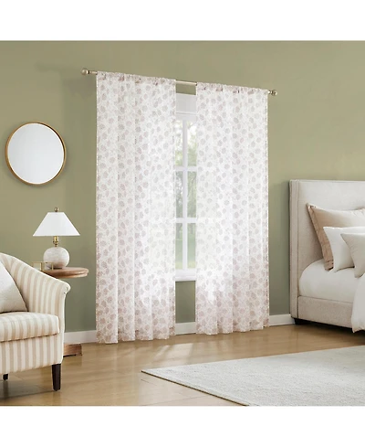 No. 918 Jacqueline Tonal Floral Puff Print Semi-sheer Rod Pocket Curtain Panel