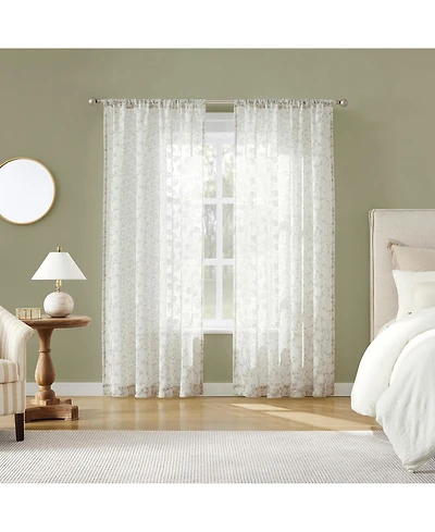 No. 918 Jacqueline Tonal Floral Puff Print Semi-sheer Rod Pocket Curtain Panel