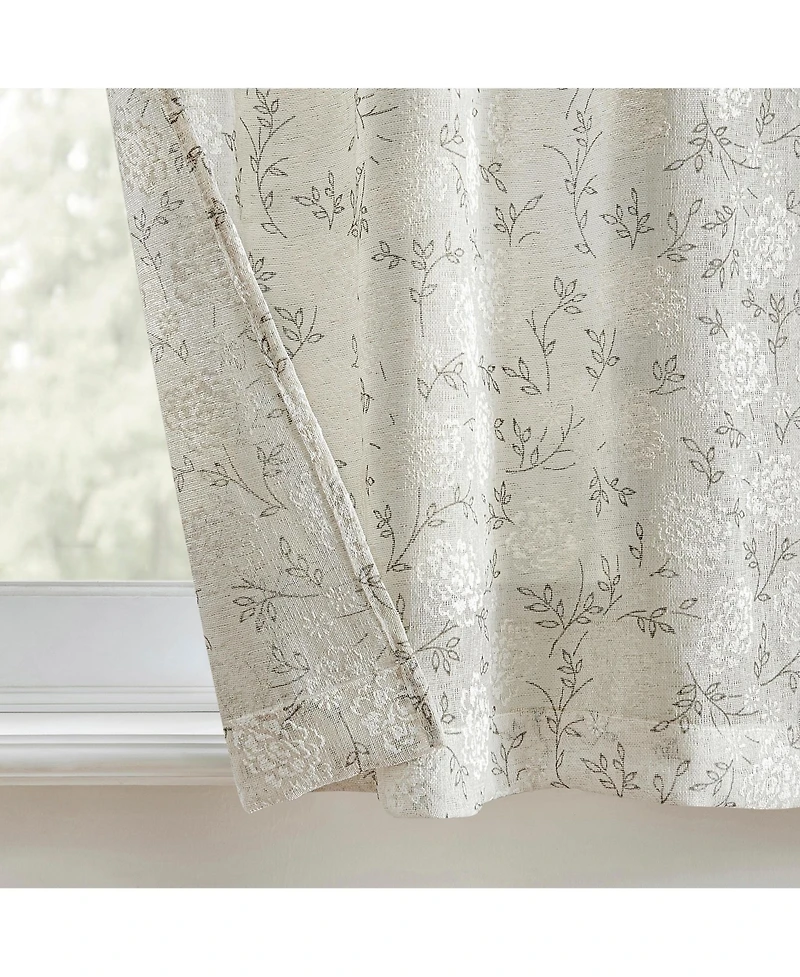 No. 918 Jacqueline Tonal Floral Puff Print Semi-Sheer Rod Pocket Kitchen Curtain Tier Pair