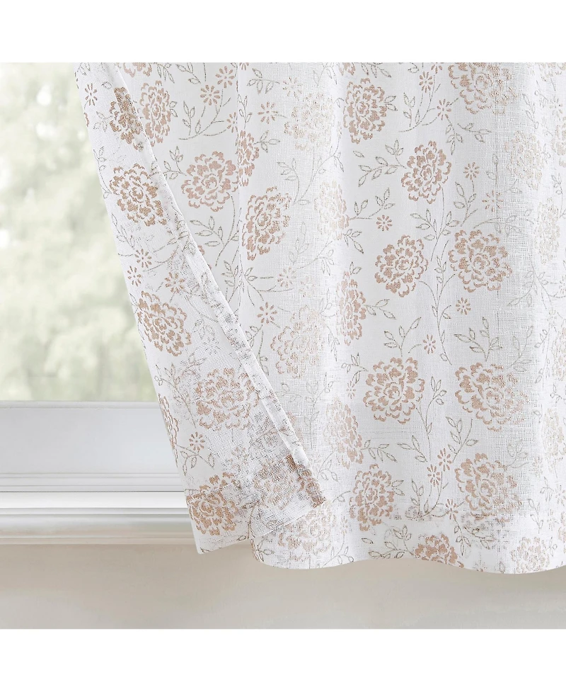 No. 918 Jacqueline Tonal Floral Puff Print Semi-Sheer Rod Pocket Kitchen Curtain Tier Pair