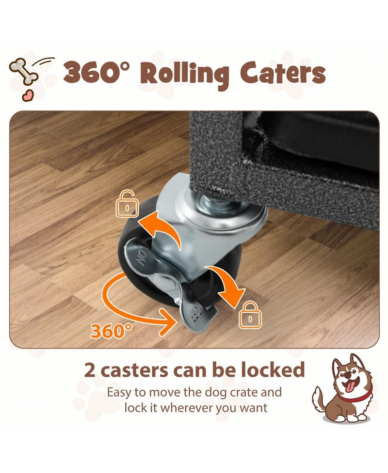 Hongge 38 in Foldable Heavy-Duty Metal Dog Crate with Rolling Casters and Pull-Out Tray