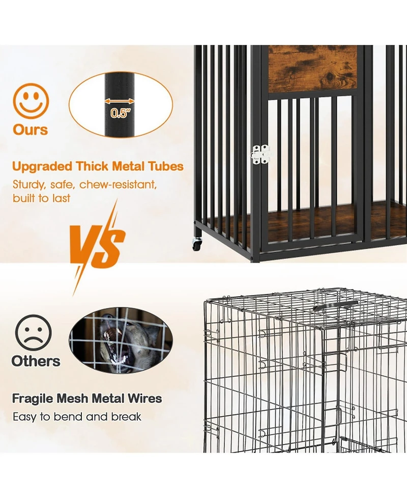 Hongge 27.5 in Dog Crate Furniture with Wheels Lockable Door and Tabletop for Small Dogs