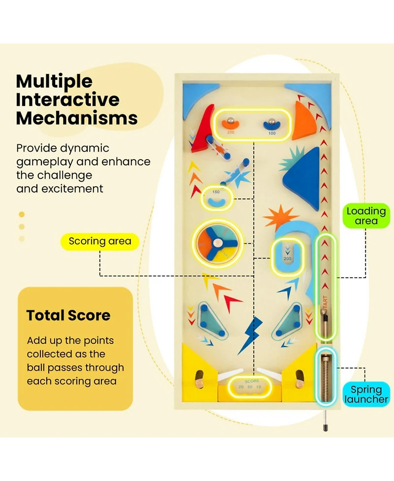 Hongge Wooden Pinball Machine with 3 Metal Balls, Ages 8+