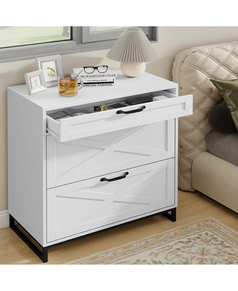 Vabches File Cabinet 3 Drawers Lateral File Cabinet for Letter/Legal/A4 Size Hanging Files