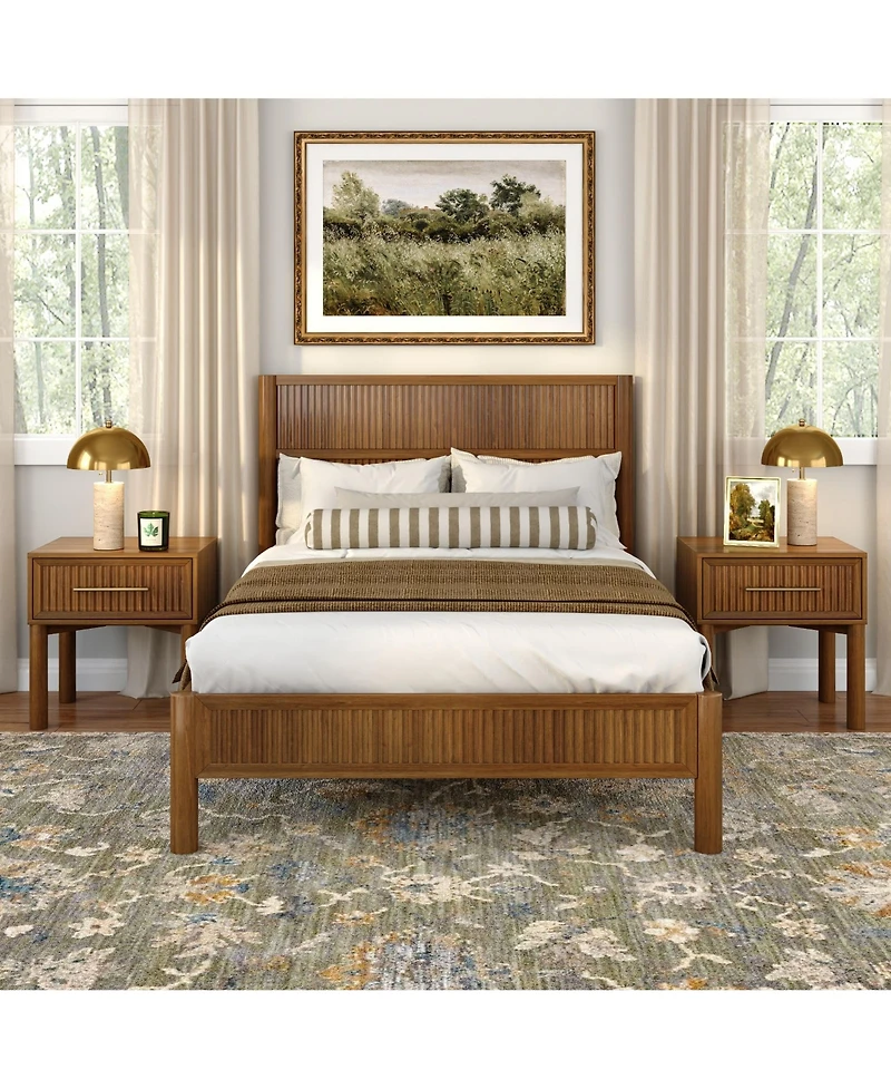 Plank+Beam Sera Fluted 1 Drawer Nightstand with Brass Handle