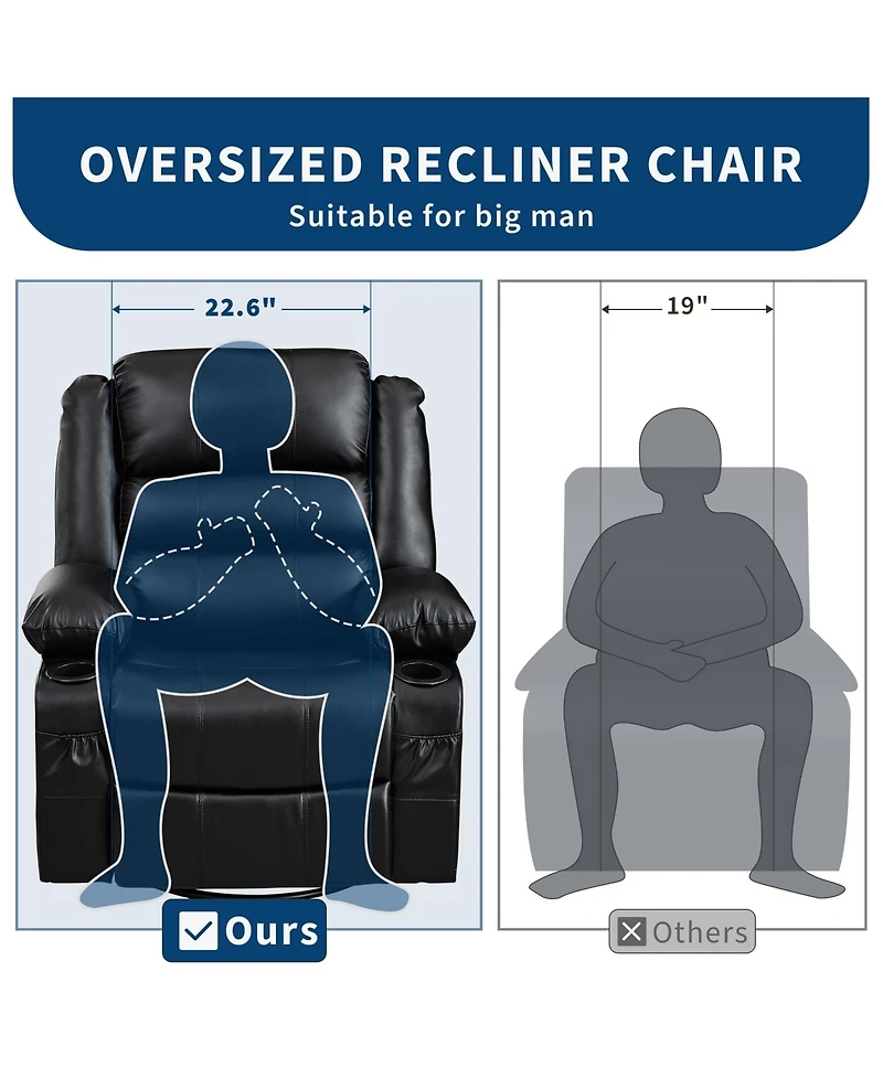 homfan Rocking Recliner Chair for Adults Manual Swivel Rocker with Cup Holders Leather Upholstered Comfy Single Sofa