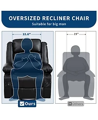 homfan Rocking Recliner Chair for Adults Manual Swivel Rocker with Cup Holders Leather Upholstered Comfy Single Sofa