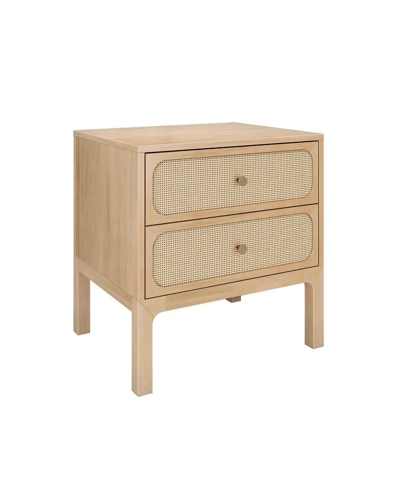 Plank+Beam Elio Rattan 2 Drawer Nightstand with Brass Knob