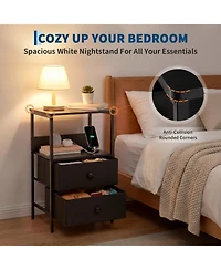 homfan Modern Bedside Table with Charging Station