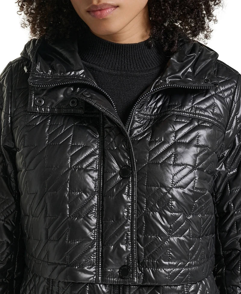 Karl Lagerfeld Paris Women's Hooded Anorak Star Quilted Coat