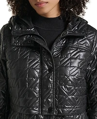 Karl Lagerfeld Paris Women's Hooded Anorak Star Quilted Coat