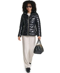 Karl Lagerfeld Paris Women's Short Hooded Faux Fur Collar Puffer Jacket