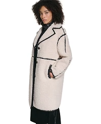 Karl Lagerfeld Paris Women's Faux-Leather-Trim Teddy Coat