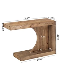 Tribesigns 39.4" C-Shaped Solid Wood Console Table, Mid-Century Modern Wood Entryway Table, Unique Entry Accent Table