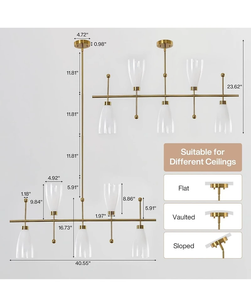 Tribesigns 5-Light Modern Linear Chandelier, Kitchen Island Pendant Light, Dining Room Adjustable Hanging Light Fixture