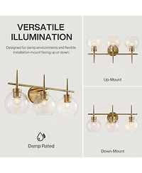 Tribesigns 3-Light Bathroom Vanity Light, Modern Glass Wall Sconce | Brass Finish Wall Mount Fixture Over Mirror, E26 Base