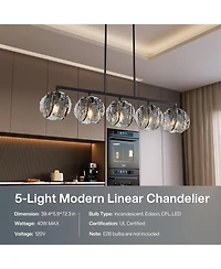 Tribesigns 5-Light Dining Room Light Fixture, Luxury Linear Chandelier for Kitchen Island Lighting with Adjustable Height