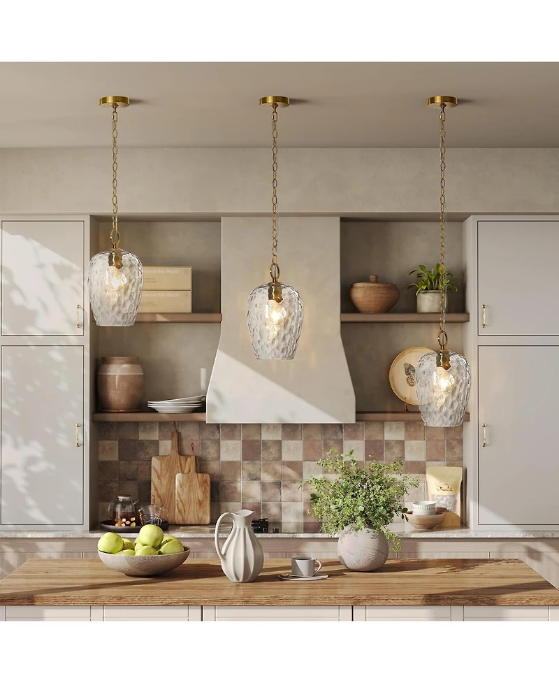Tribesigns Hammered Glass Pendant Light with Adjustable 60-Inch Chain, Rippled Single Pendant Lighting, E26 Base Modern Hanging Light