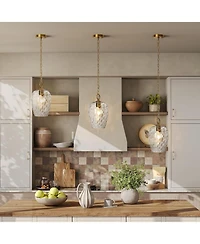 Tribesigns Hammered Glass Pendant Light with Adjustable 60-Inch Chain, Rippled Single Pendant Lighting, E26 Base Modern Hanging Light