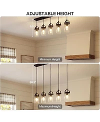 Tribesigns 5-Light Linear Chandelier, Farmhouse Kitchen Island Lighting with Seeded Glass Shades for Dining Room, Adjustable Height