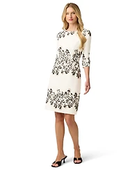 Adrianna Papell Petite Placement Print Floral Sheath Boat Neck Dress