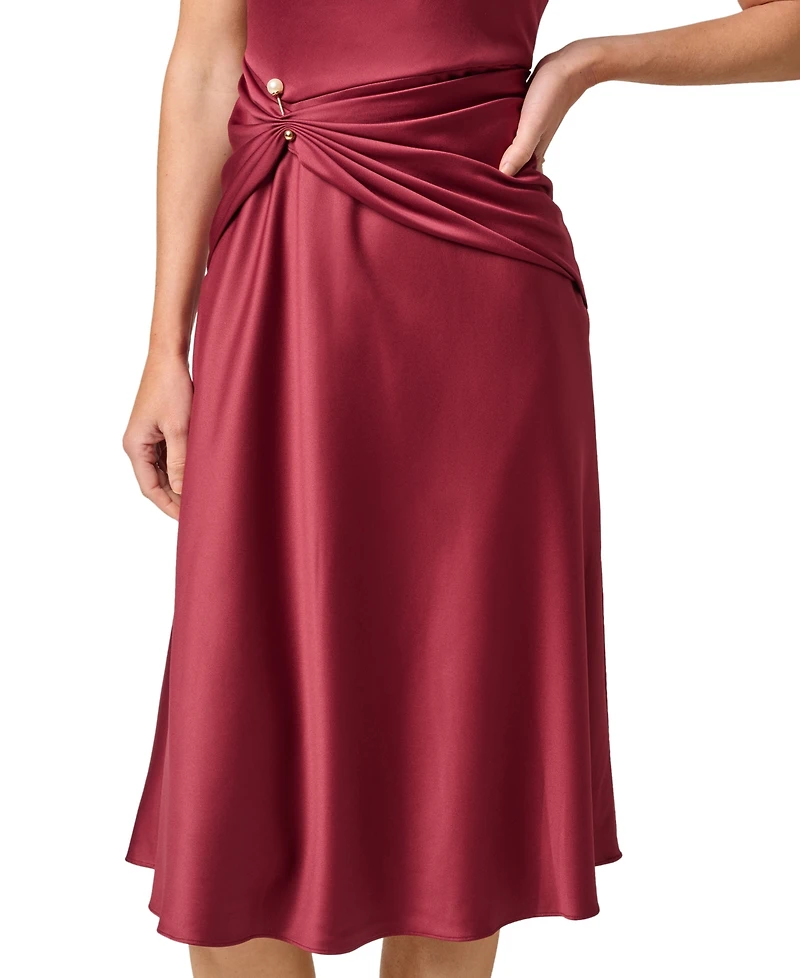Adrianna Papell Women's Satin Cowl Neck Draped Midi Dress