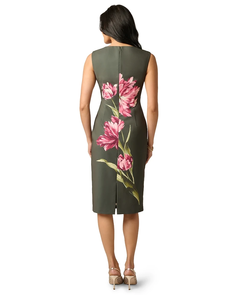 Adrianna Papell Women's Asymmetrical Floral Printed Stretch Crepe Midi Dress