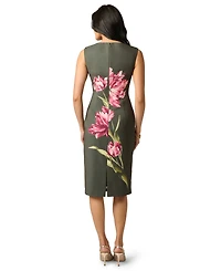 Adrianna Papell Women's Asymmetrical Floral Printed Stretch Crepe Midi Dress