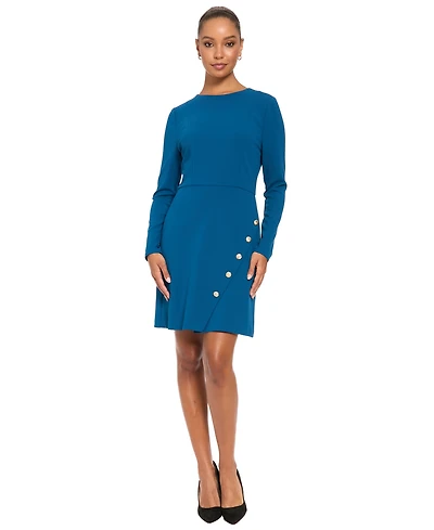 London Times Women's Crewneck Long-Sleeve A-Line Dress