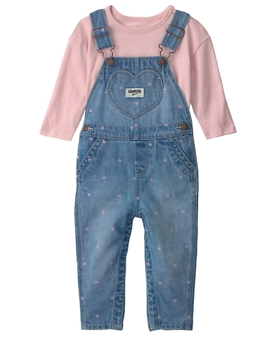 Osh Kosh Baby Girls' Sleeveless Heart Denim Jumper and T-Shirt, 2-Piece Set