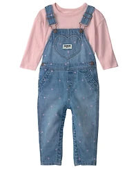 Osh Kosh Baby Girls' Sleeveless Heart Denim Jumper and T-Shirt, 2-Piece Set