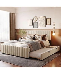 Streamdale Furniture Queen Size Velvet Upholstered Platform Bed with Twin Xl Size Trundle
