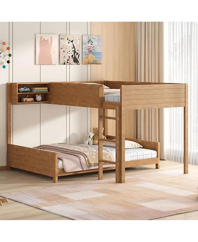 Streamdale Furniture Full Xl over Full Xl Wooden Bunk Bed with Storage, Ladder