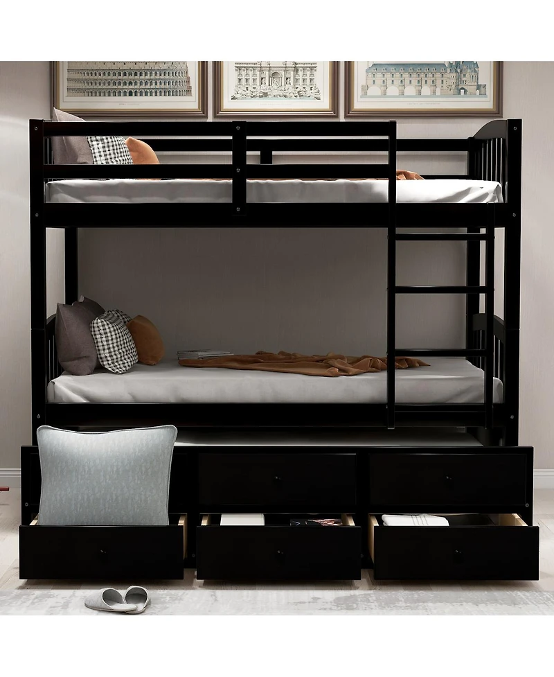 Streamdale Furniture Twin Bunk Bed with Trundle, 3 Drawers and Ladder