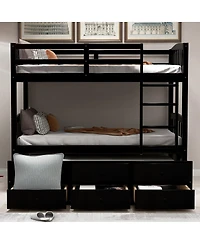 Streamdale Furniture Twin Bunk Bed with Trundle, 3 Drawers and Ladder