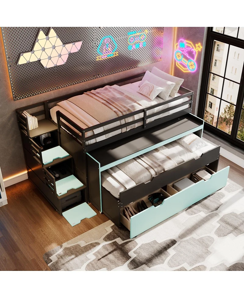 Streamdale Furniture Loft Bed with Desk, Trundle, Storage Steps, and Drawers