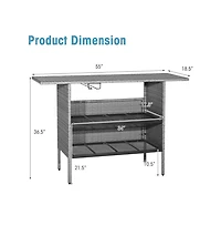 Boyel Living Outdoor Patio Wicker Bar Table with Metal Shelves