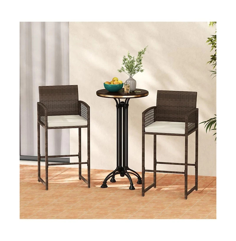 Boyel Living Outdoor Pe Wicker Bar Stools Set of 2 Patio Bar Height Chairs with Cushions