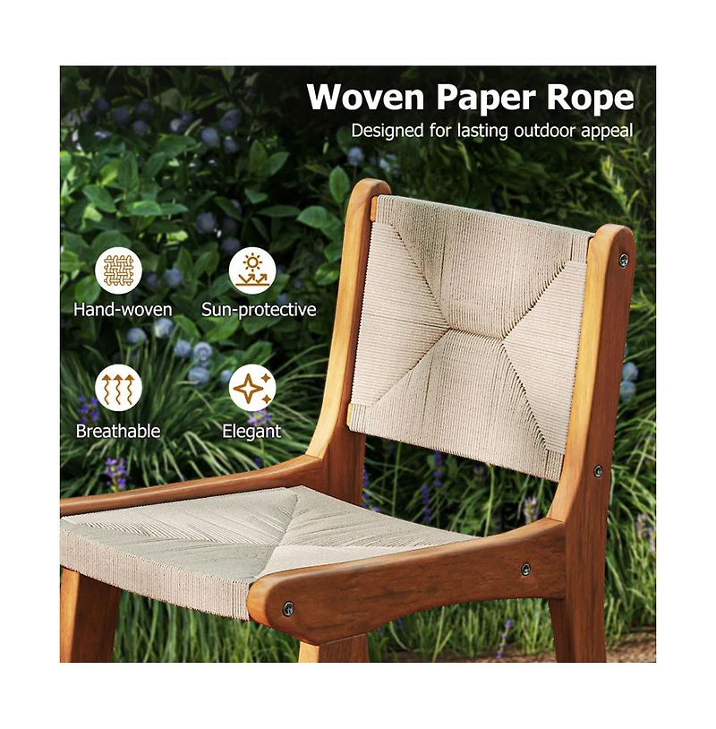 Boyel Living Set of 1 Outdoor Counter Height Bar Stool Woven Paper Rope Patio Barstool with Teak Wood Frame