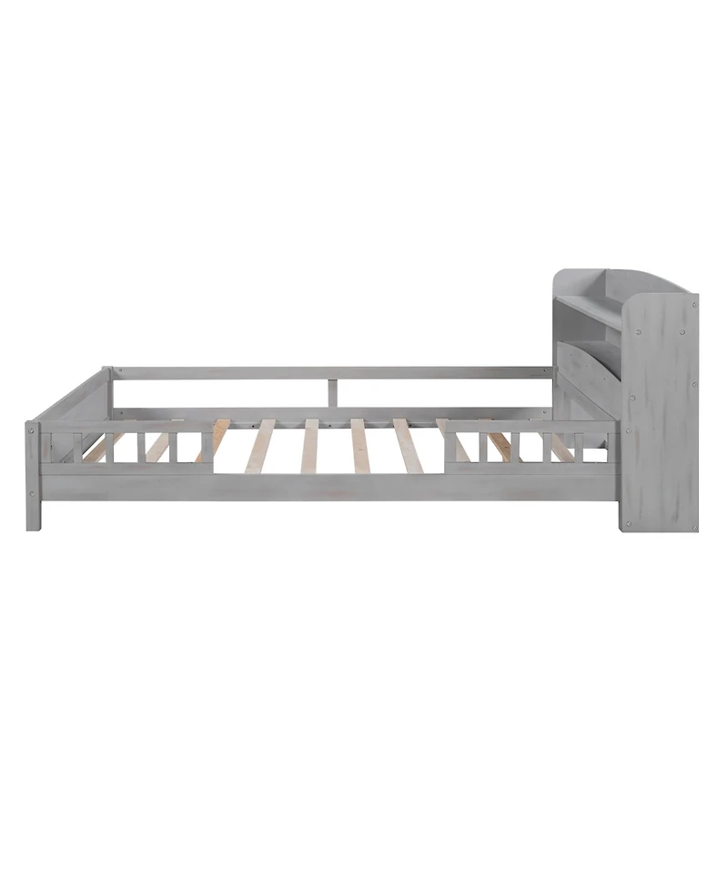 Sailvan Wood Platform Bed Frame with Led Light Storage Headboard Antique