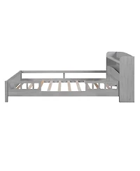 Sailvan Wood Platform Bed Frame with Led Light Storage Headboard Antique
