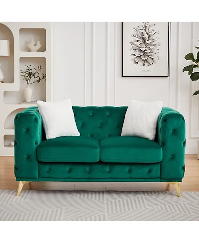Streamdale Furniture Classic Modern 61.25" Velvet Chesterfield Sofa with 2 Pillows