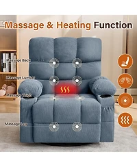 Streamdale Furniture Oversized Swivel Massage Recliner with Lumbar Heat, Usb Port, and Side Pocket